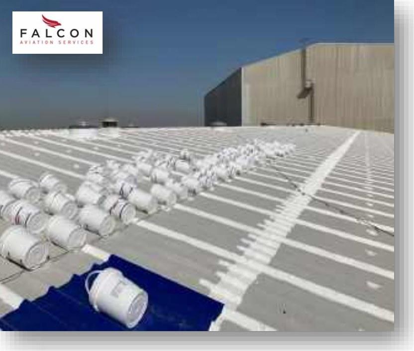 SurfaceCool being applied on a metal roof at Falcon Aviation