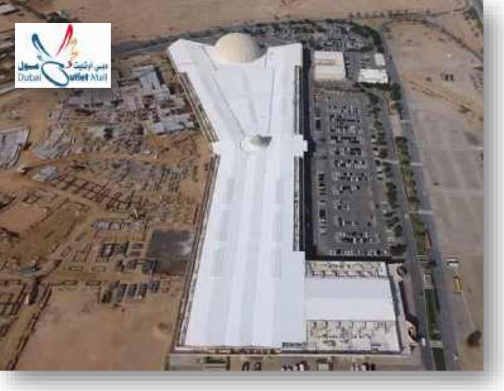 Aerial view of Dubai Outlet Mall coated roof
